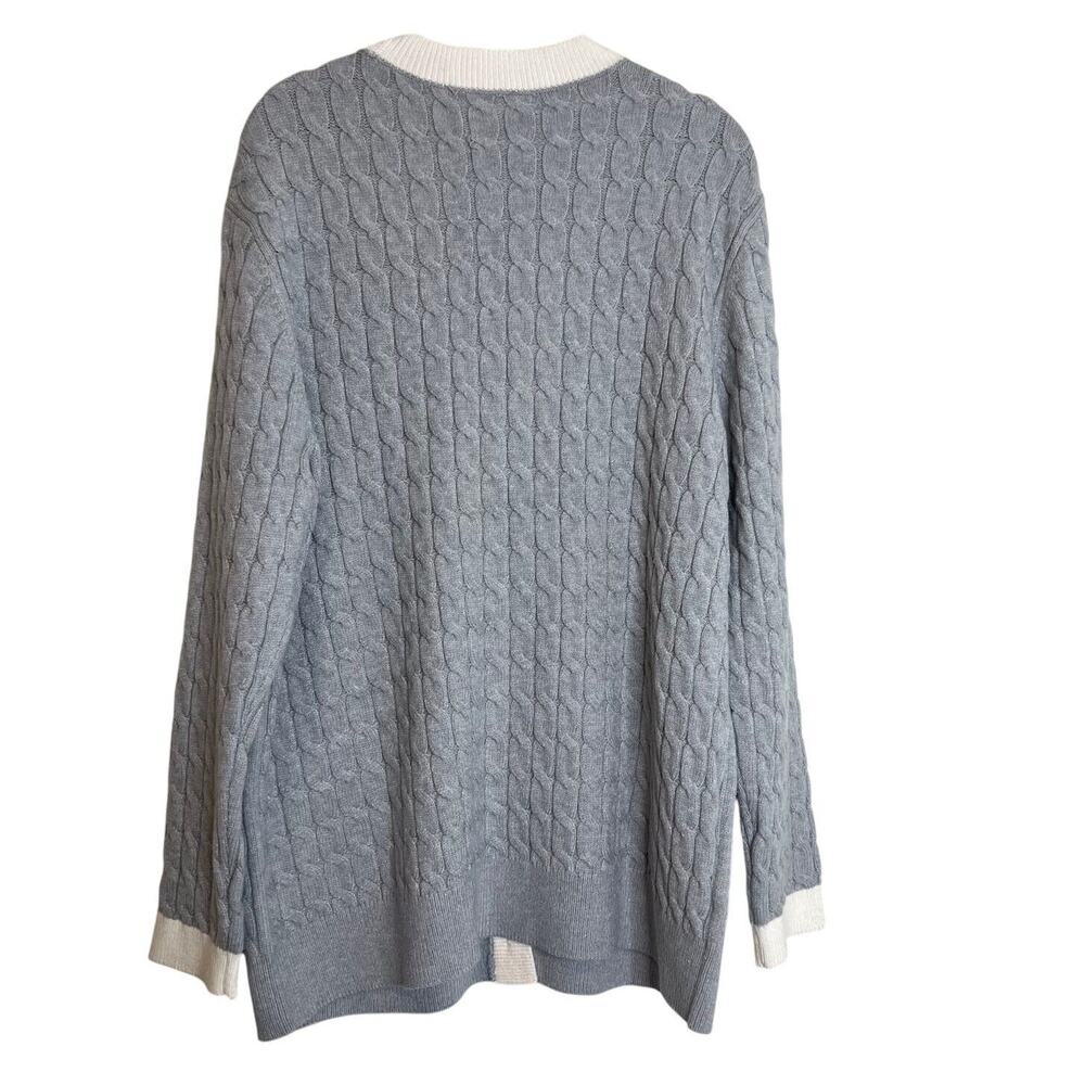 Ann Taylor Womens Cable Contrast Trim Boyfriend Cardigan Size XL Gray White - Picture 6 of 9